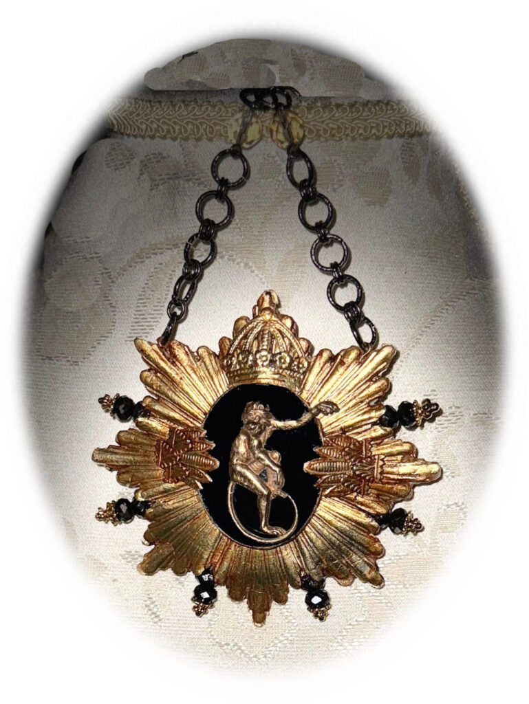 Jewelry Pendant with gold paper, black stone & monkey